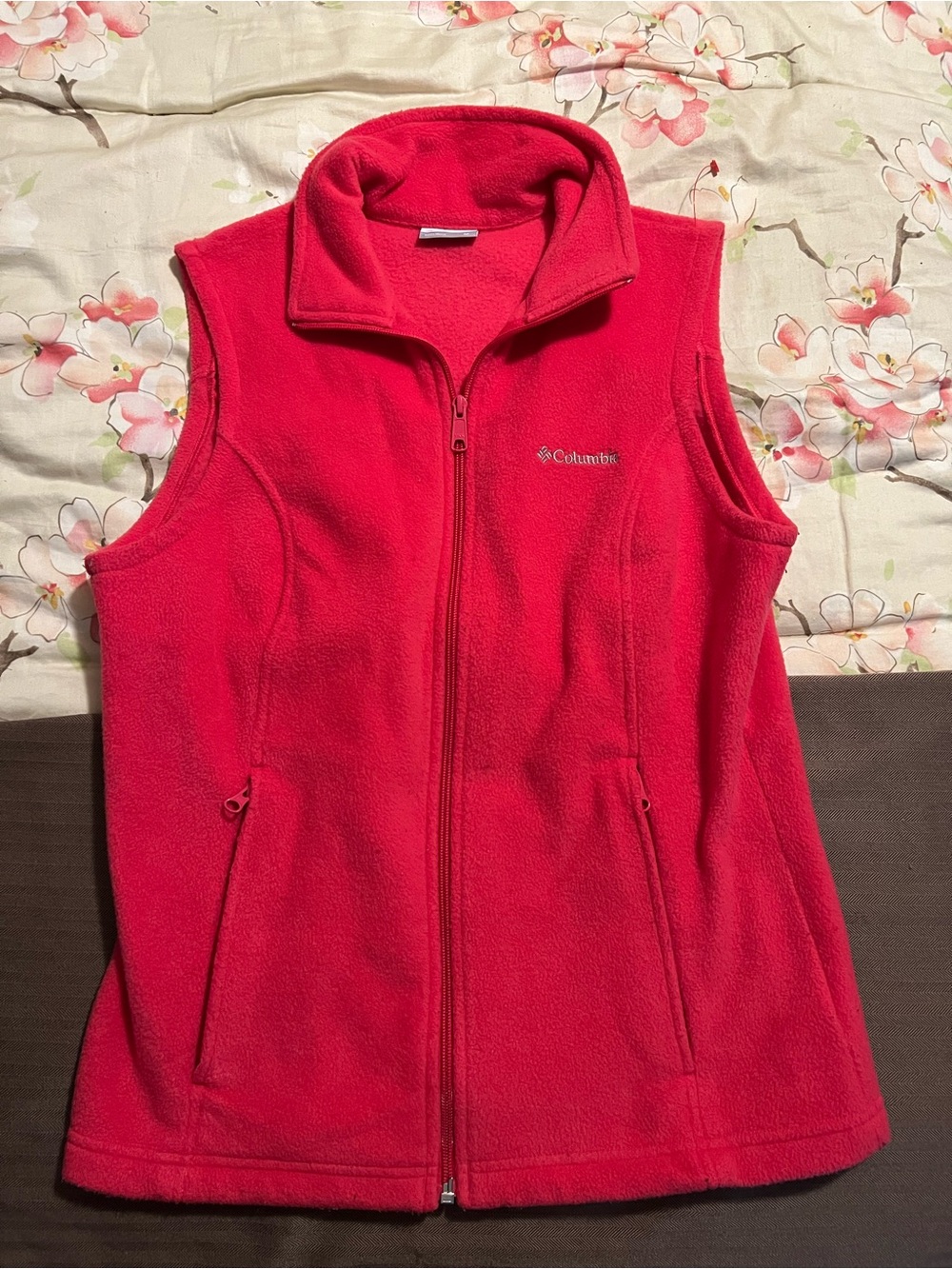 Columbia Full Zip Collared Vest Logo Pink Women's M Regular Sleeveless